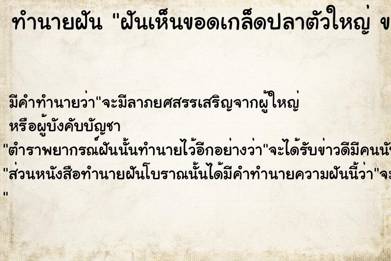 ทำนายฝันทำนายฝันฝันเห็นขอดเกล็ดปลาตัวใหญ่ขอดเกล็ดปลาตัวใหญ่